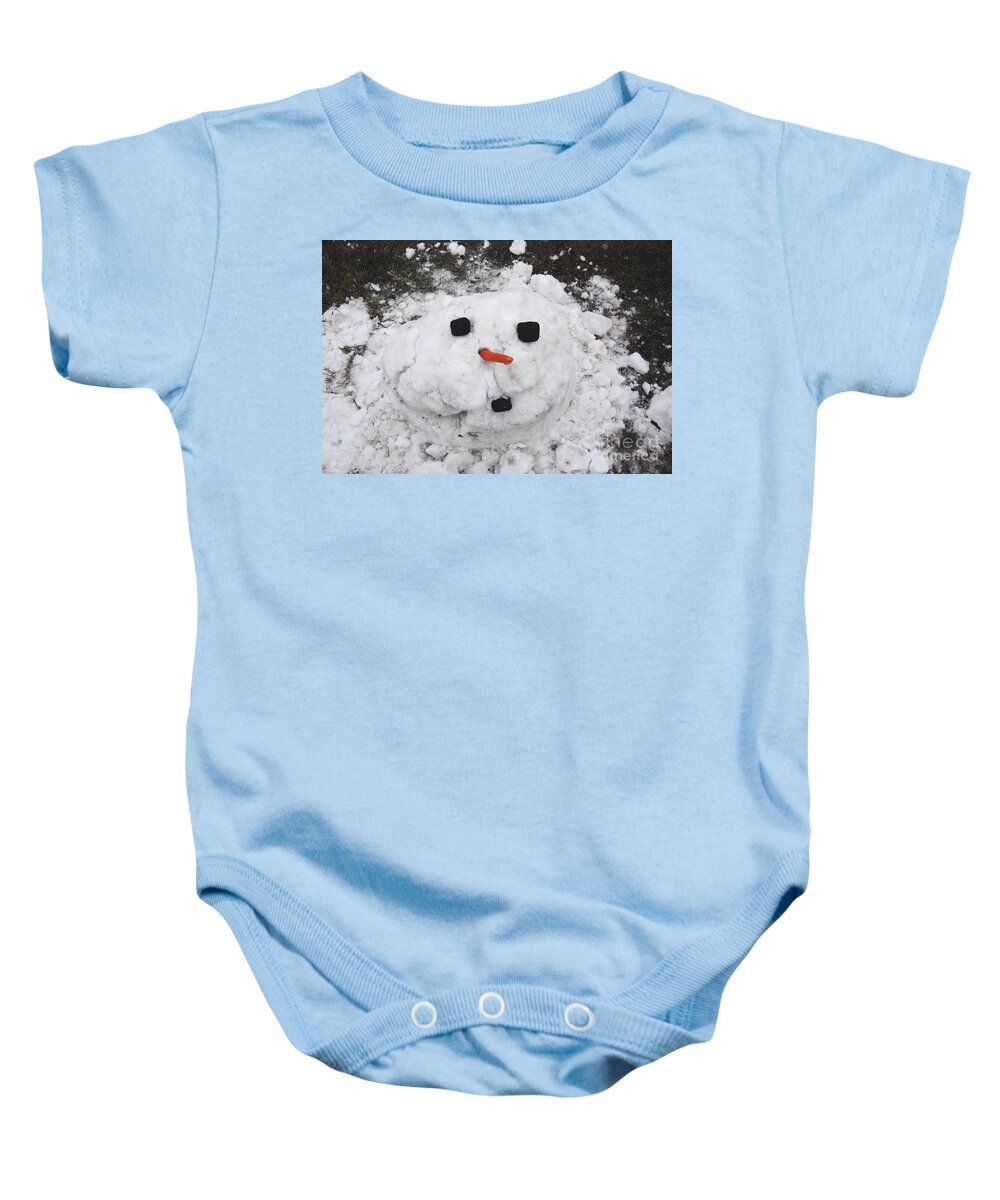 Snowman Baby Onesie featuring the photograph Melting Snowman by Grace Grogan
