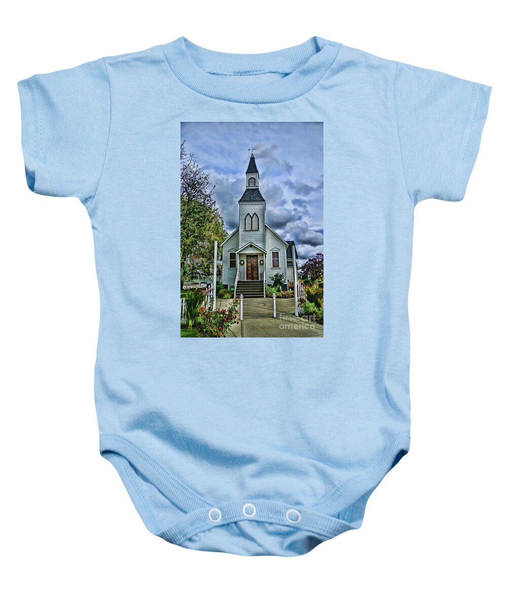 Churches Baby Onesie featuring the photograph Milner Church HDR by Randy Harris