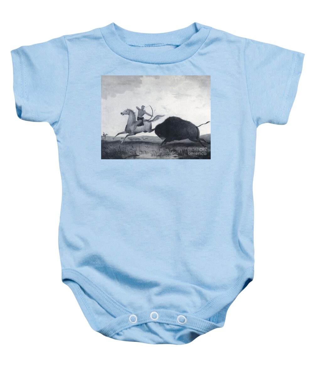 History Baby Onesie featuring the photograph Native American Indian Buffalo Hunting by Photo Researchers