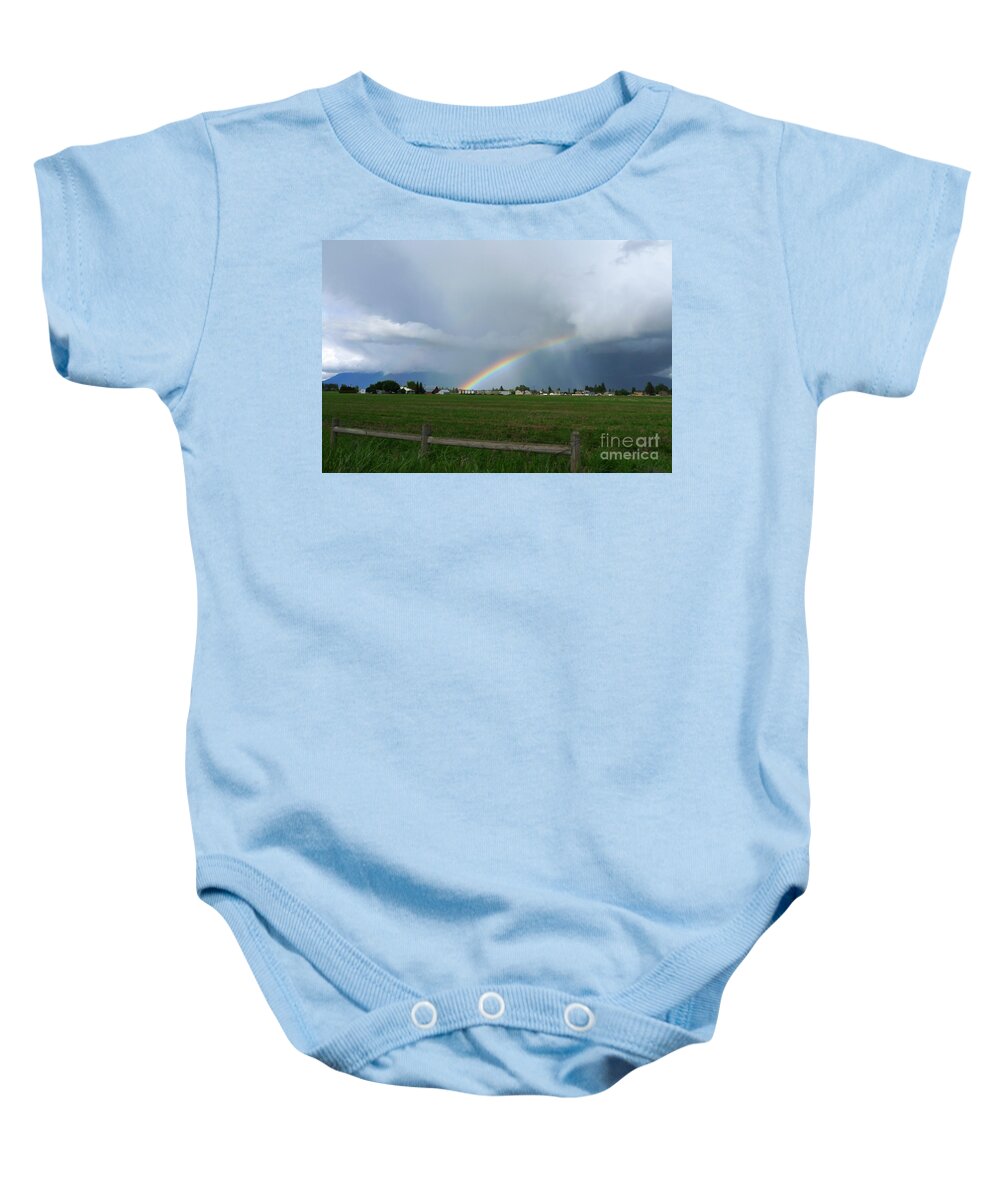 Landscape Baby Onesie featuring the photograph Rainbow before the storm by Nina Prommer