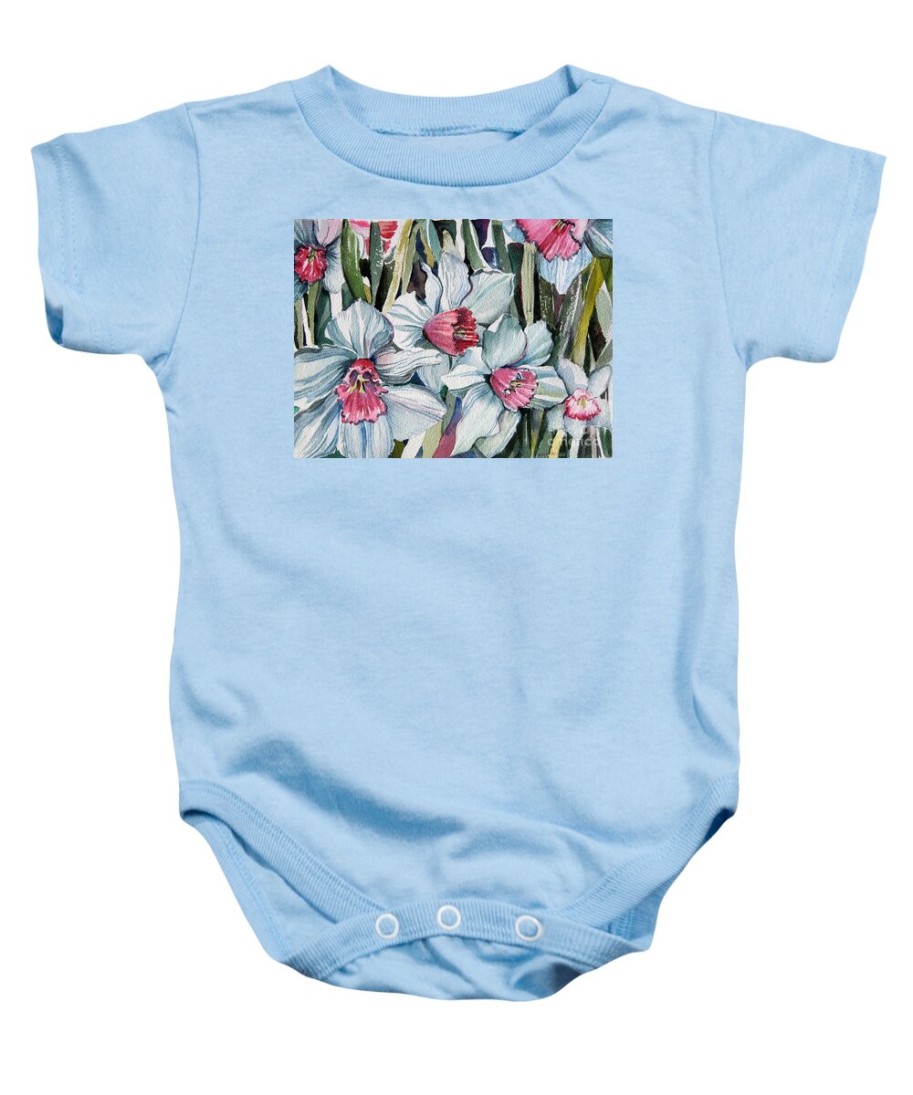 Daffodils Baby Onesie featuring the painting Rose Cupped Daffodils by Mindy Newman
