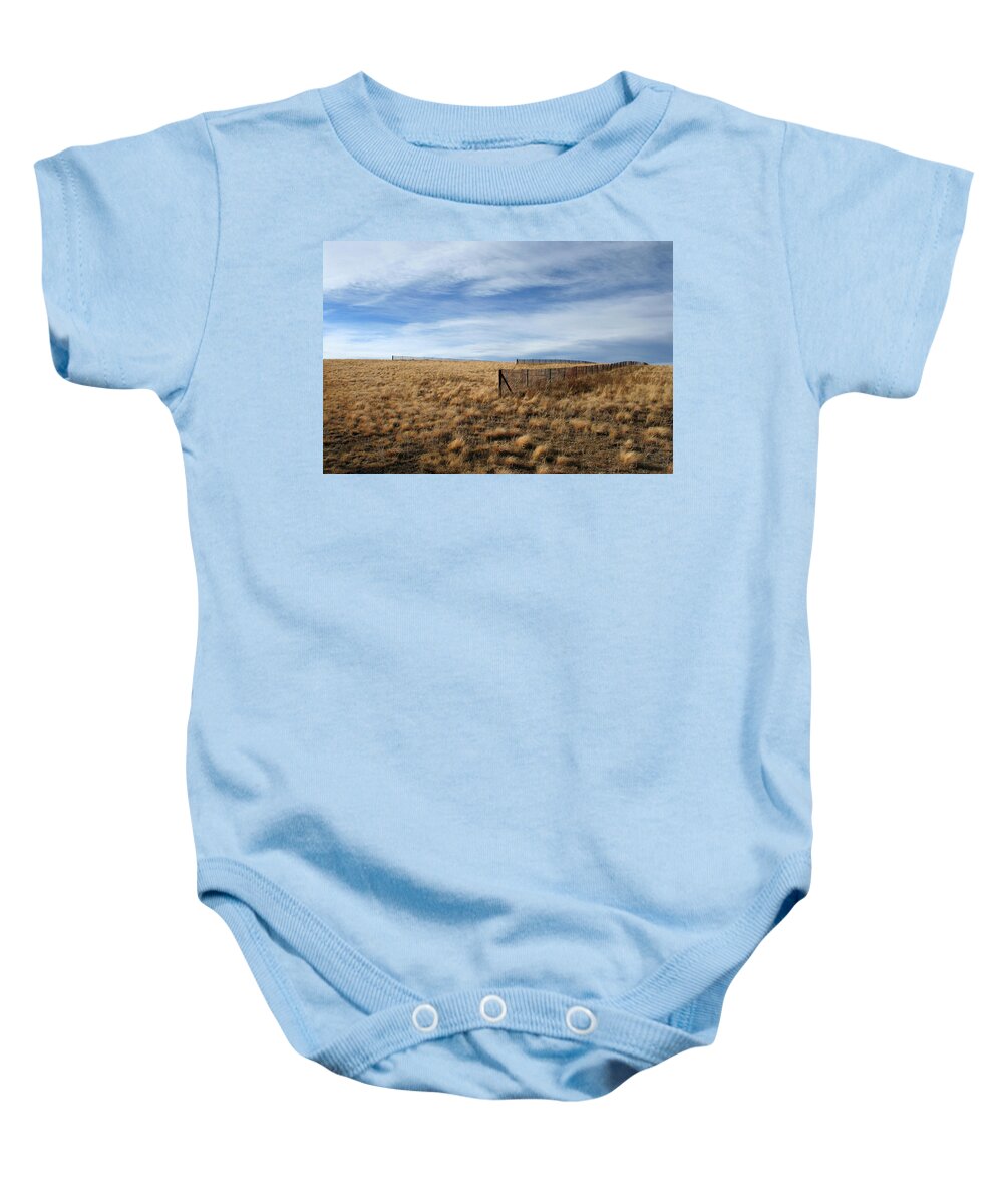 Sky Baby Onesie featuring the photograph Snow Fences by Ric Bascobert