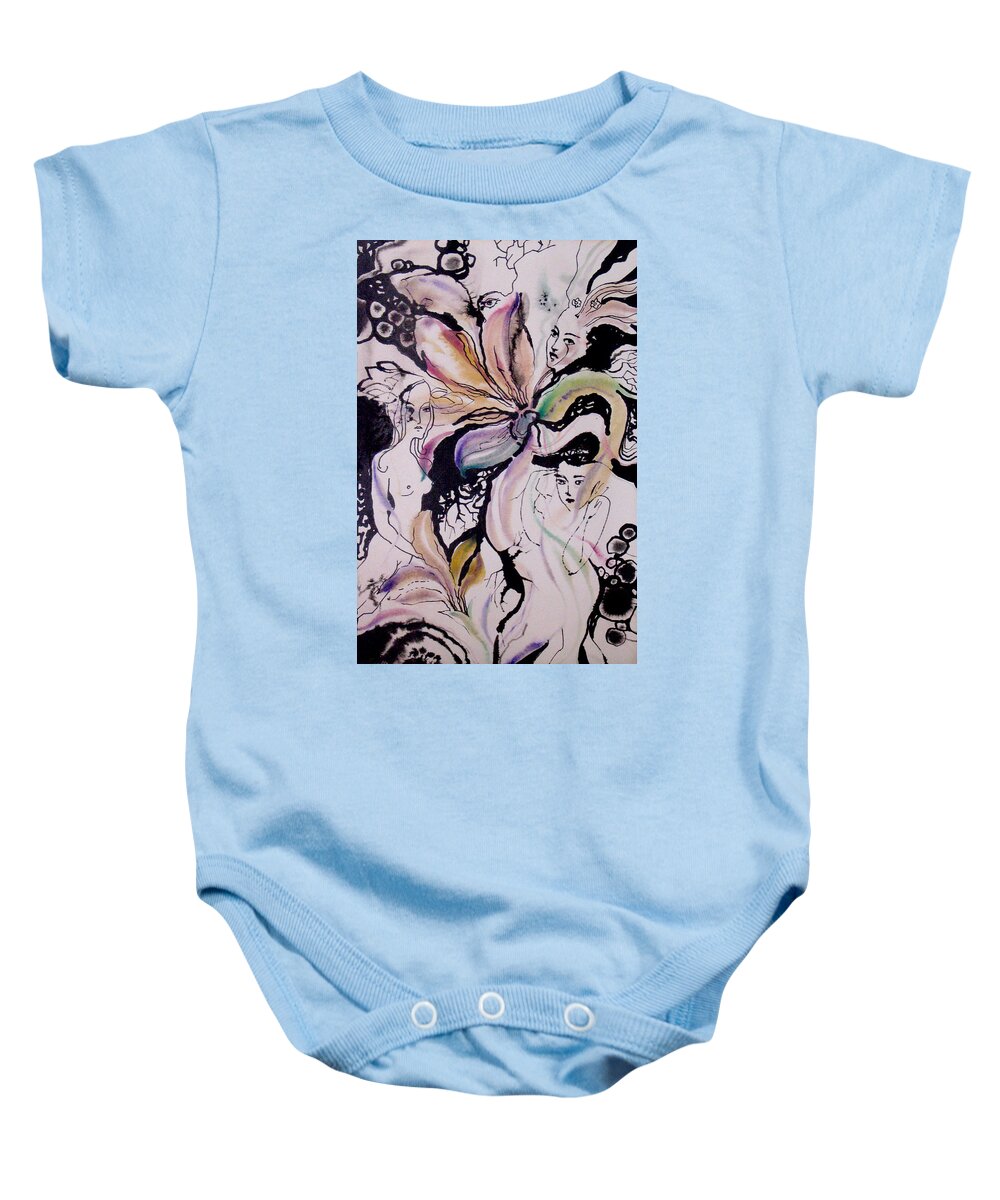 Woman Baby Onesie featuring the painting The three me by Valentina Plishchina