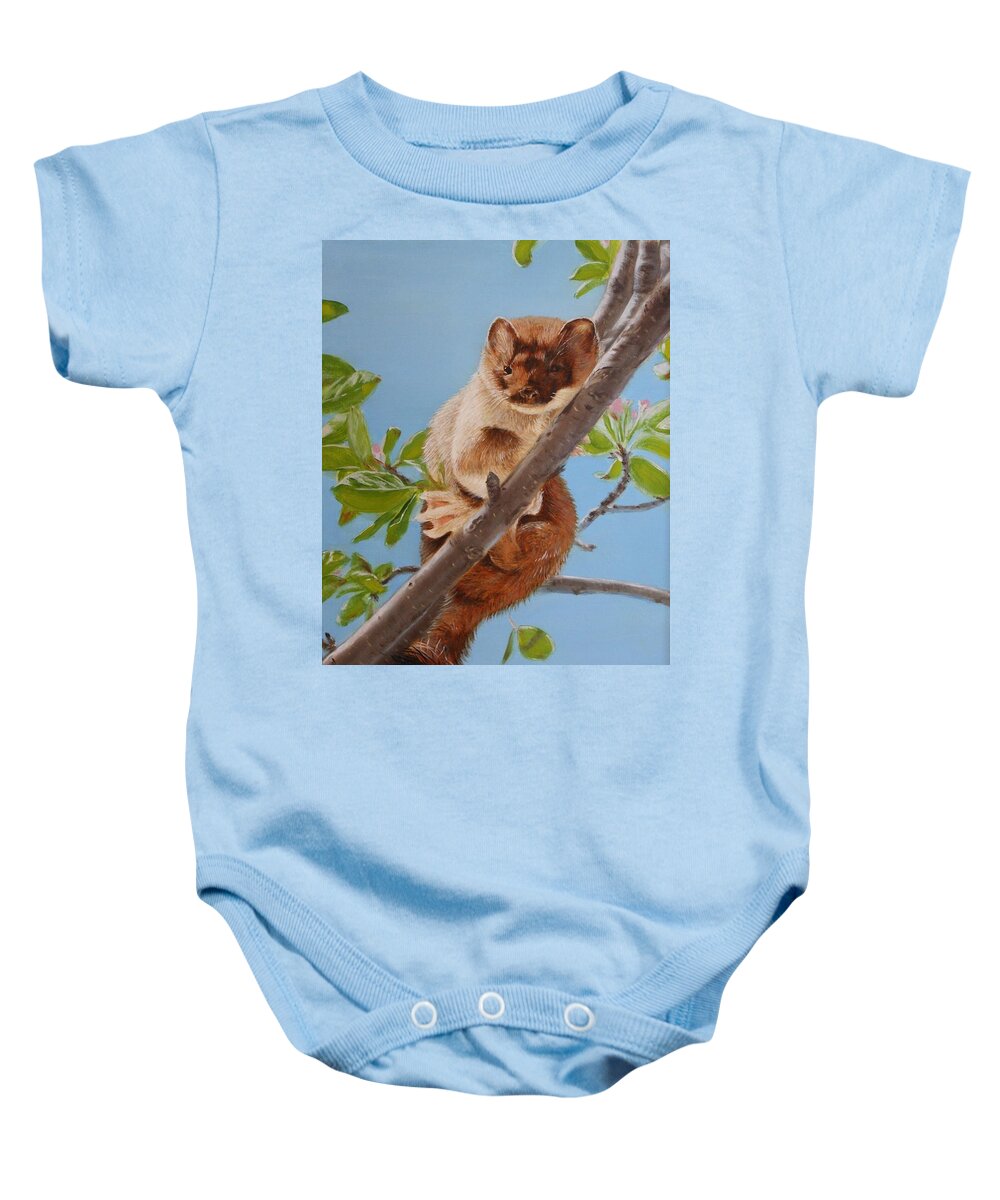 Weasel Baby Onesie featuring the painting The Weasel by Tammy Taylor