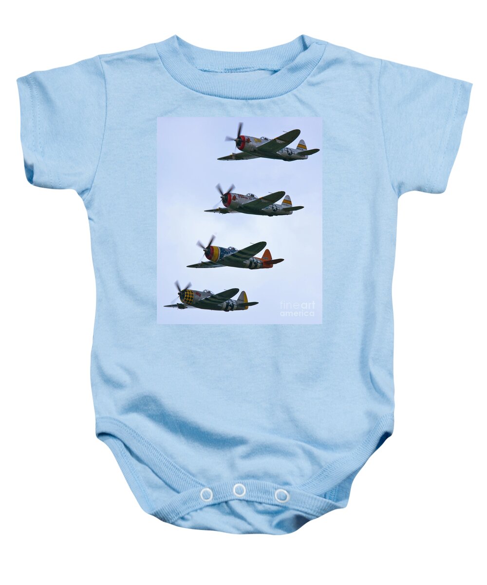P-47 Baby Onesie featuring the photograph Thunderbolt Echelon by Tim Mulina