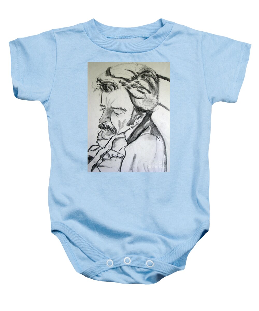 Man Baby Onesie featuring the drawing Tired Man by Rory Siegel