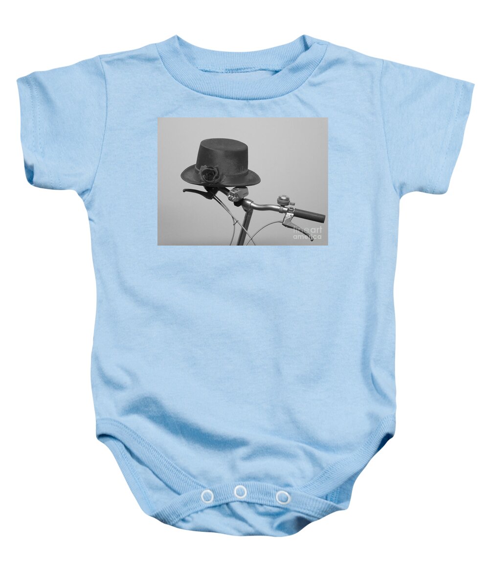 Bicycle Baby Onesie featuring the photograph Waiting . black and white by Renee Trenholm