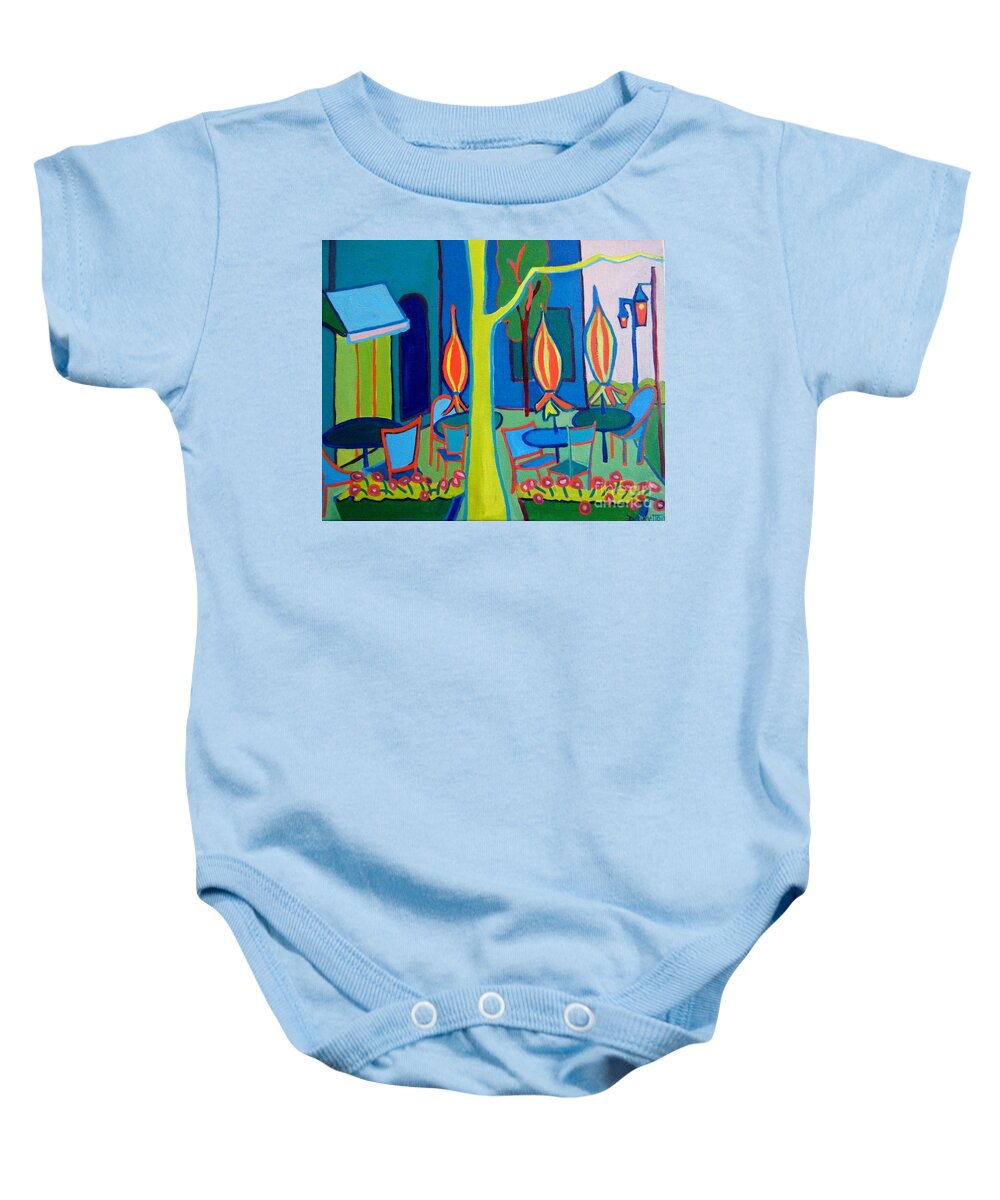 Landscape Baby Onesie featuring the painting Summer Cafe by Debra Bretton Robinson