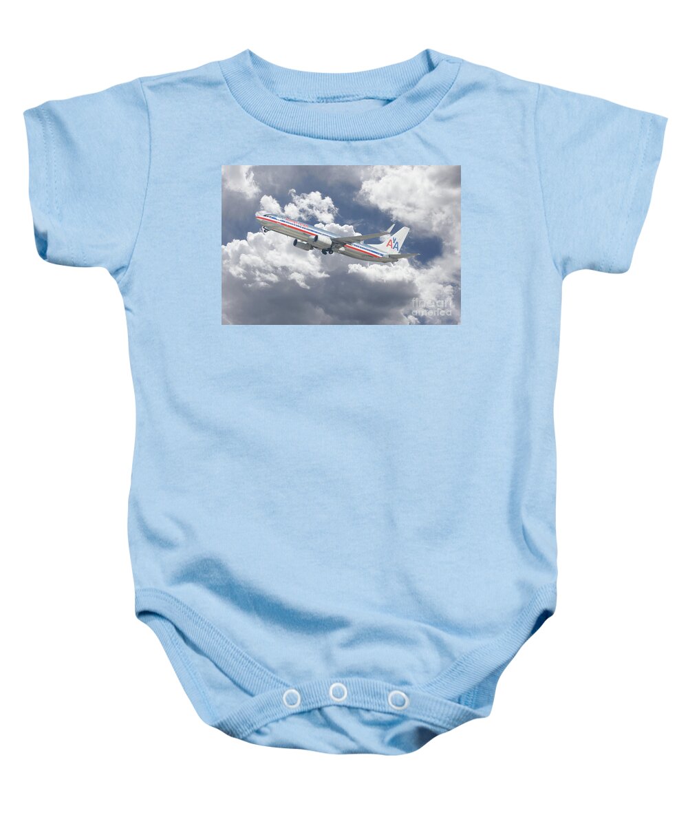American Airlines Baby Onesie featuring the digital art American Airlines Boeing 737 #1 by Airpower Art