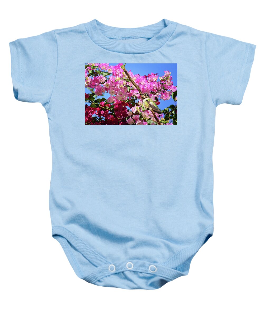 Gardens Baby Onesie featuring the photograph At Home in the Bougainvillea by Lynn Bauer