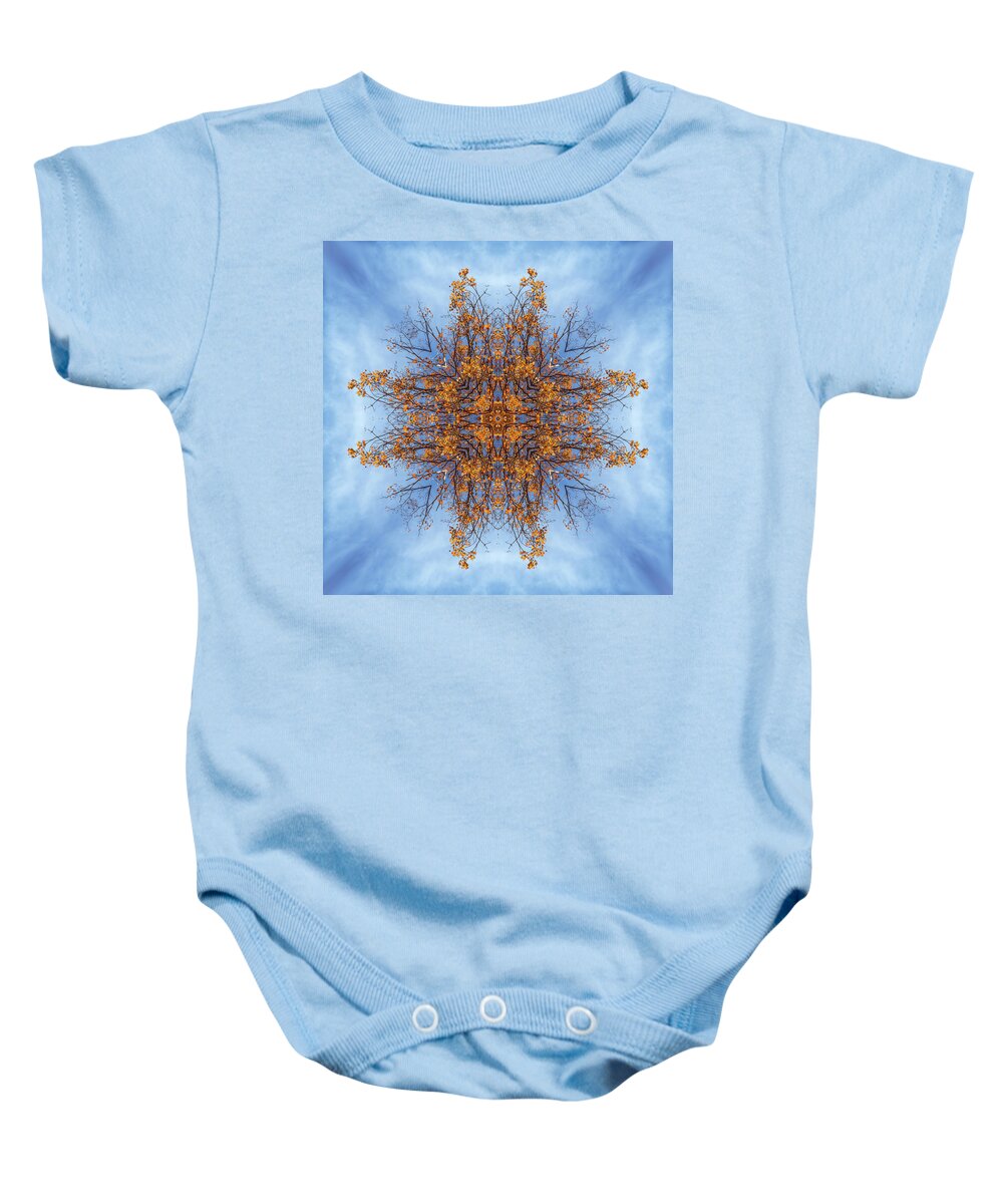 Foliage Kaleidoscope Baby Onesie featuring the photograph Foliage and sky kaleidoscope #1 by Lilia S