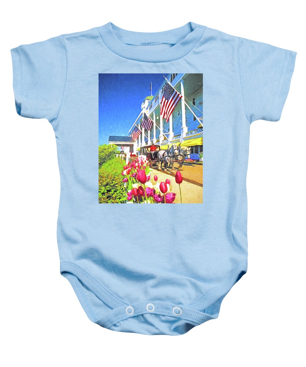Michigan Baby Onesie featuring the digital art Grand Hotel Carriage #1 by Dennis Cox