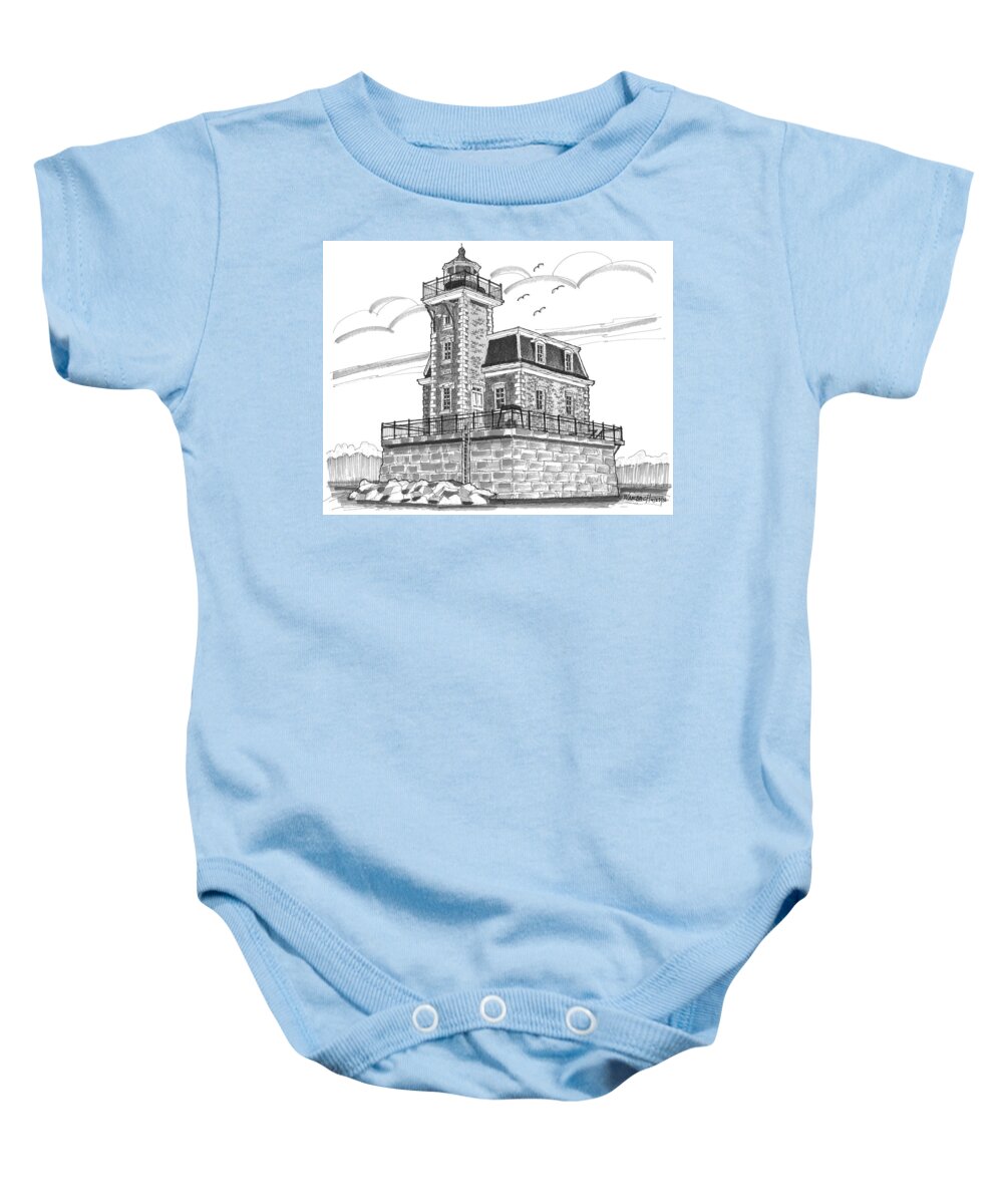 Landscape Baby Onesie featuring the drawing Hudson-Athens Lighthouse #1 by Richard Wambach