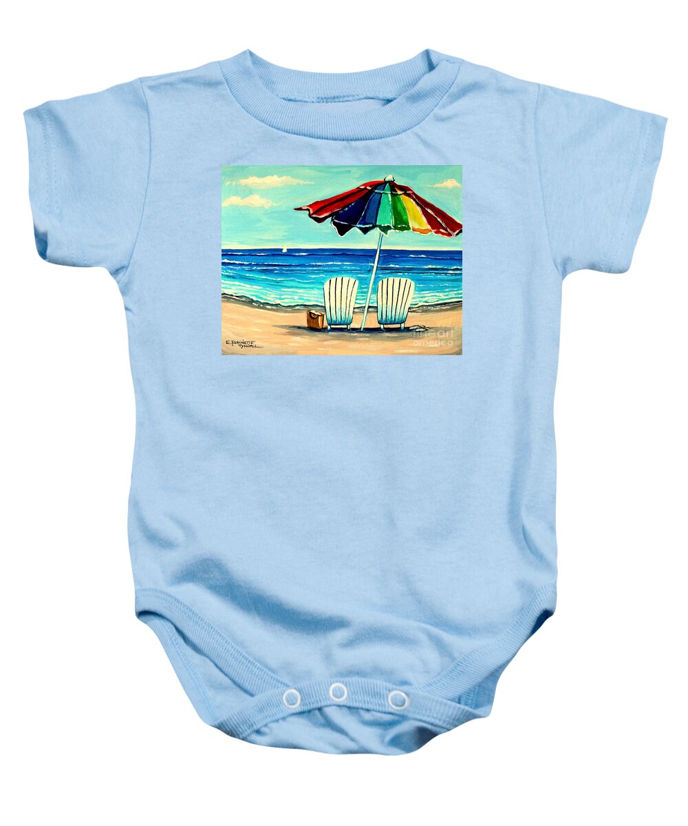 Beach Chair Baby Onesie featuring the painting Lazy Days #1 by Elizabeth Robinette Tyndall