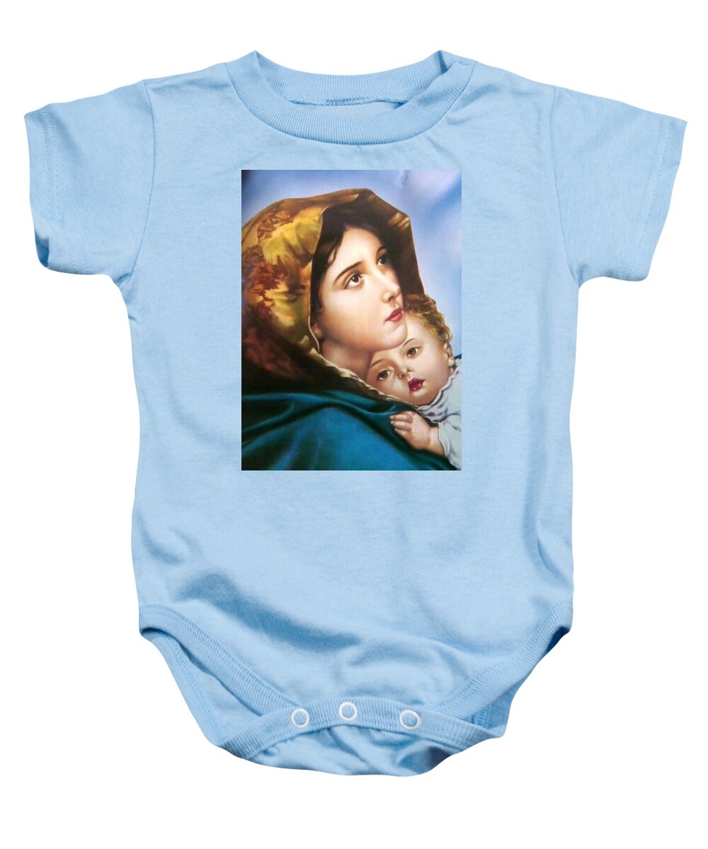 Christmas Baby Onesie featuring the painting Mary and Baby Jesus by Artist Unknown