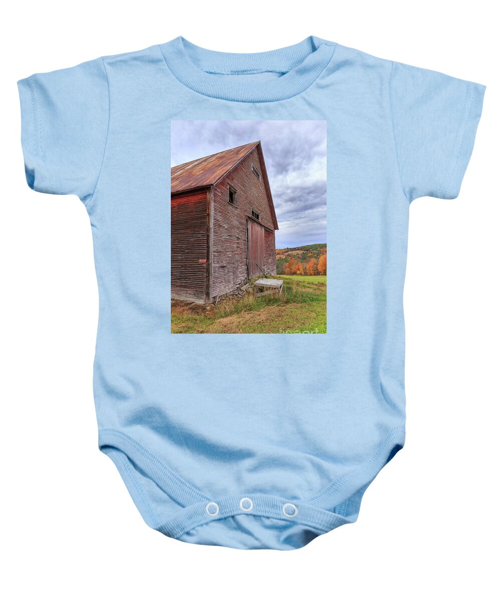 Barn Baby Onesie featuring the photograph Old Barn Jericho Hill Vermont in Autumn #1 by Edward Fielding