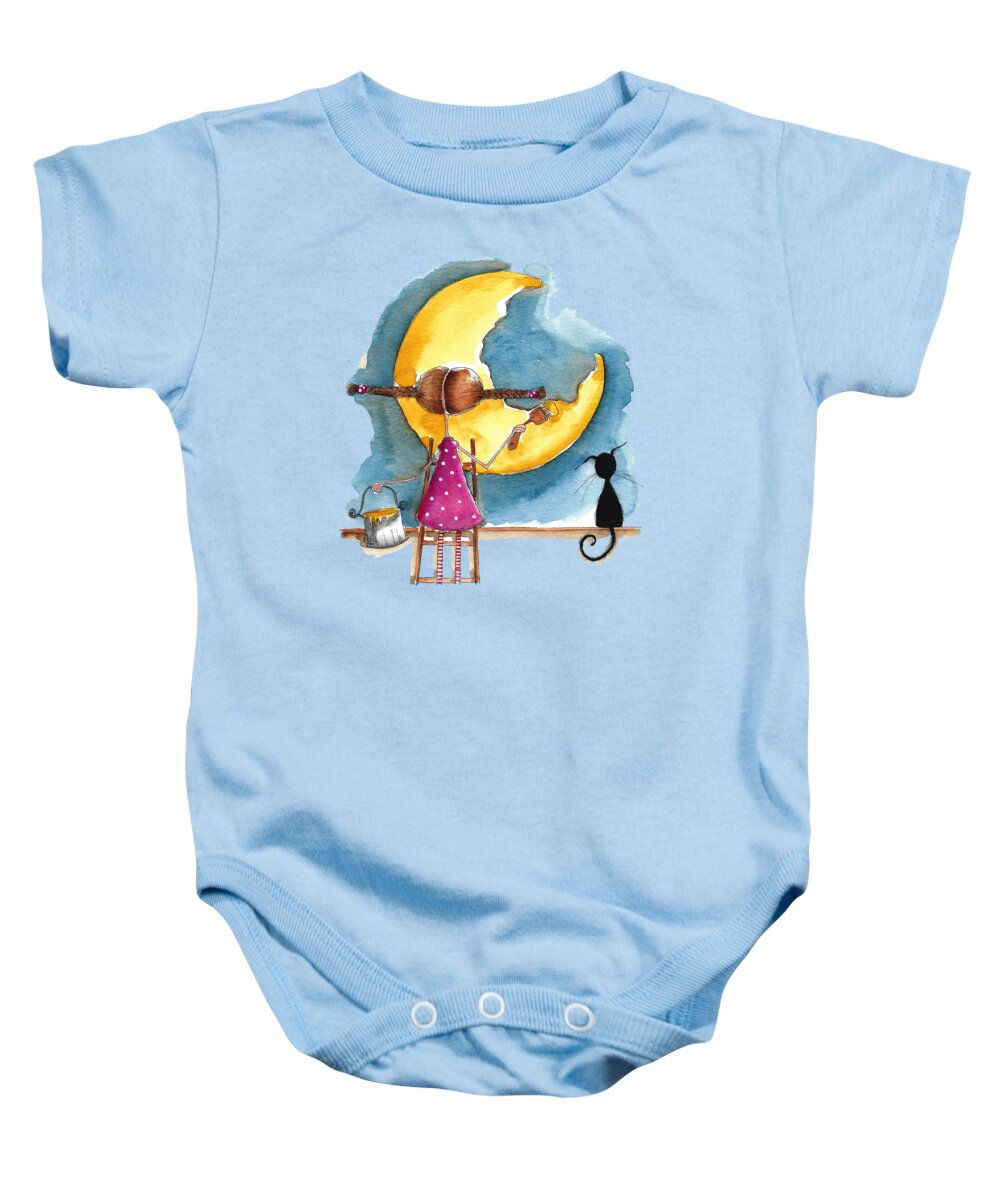 Girl Baby Onesie featuring the painting Painting the Moon #2 by Lucia Stewart