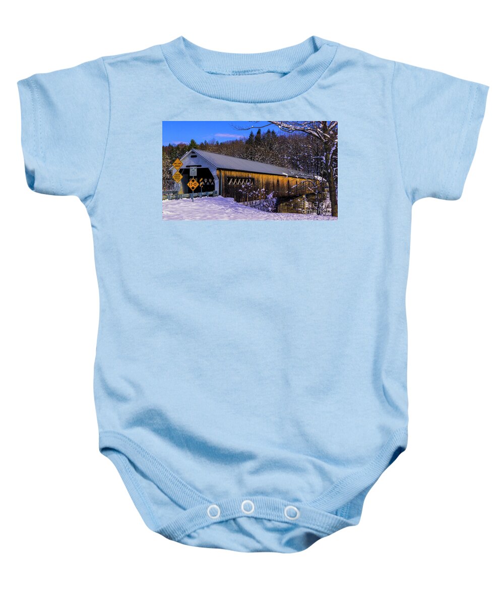 Vermont Baby Onesie featuring the photograph West Dummerston Covered Bridge #1 by Scenic Vermont Photography