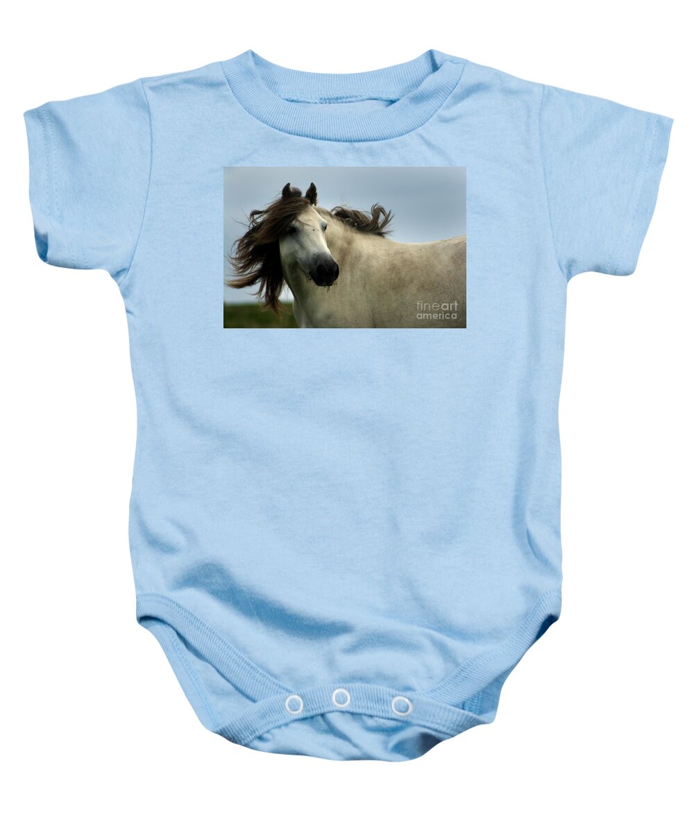 Horse Baby Onesie featuring the photograph Wind In The Mane #1 by Ang El