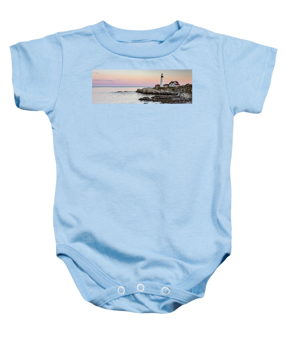 Portland Baby Onesie featuring the photograph 1071 Portland Lighthouse Panoramic by Steve Sturgill