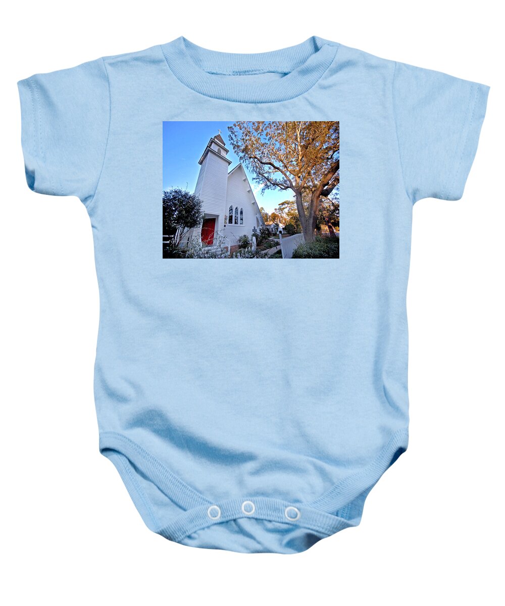 Church Baby Onesie featuring the painting Magnolia Springs Alabama Church by Michael Thomas
