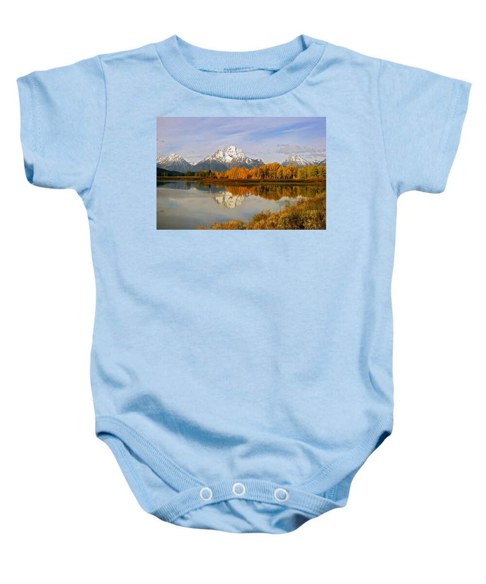 Ox Baby Onesie featuring the photograph Mt Moran from the Ox Bow #2 by Gary Langley