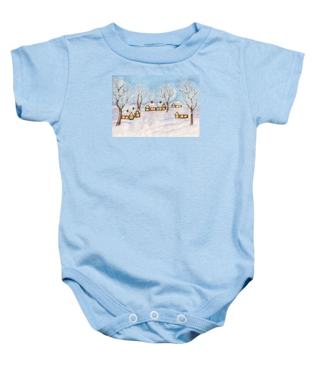 Visual Baby Onesie featuring the painting Winter landscape, painting #3 by Irina Afonskaya