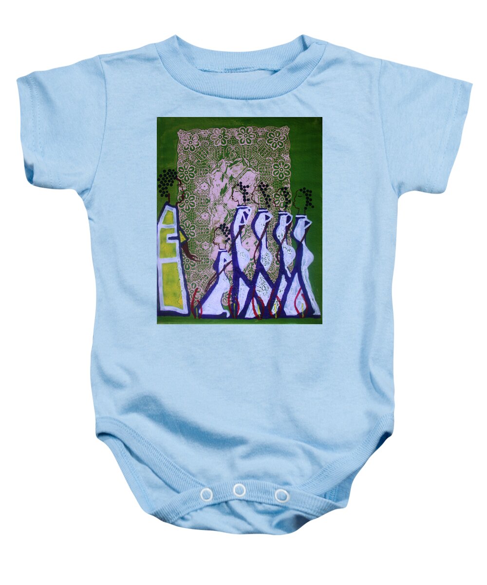 Jesus Baby Onesie featuring the painting Five Wise Virgins #23 by Gloria Ssali