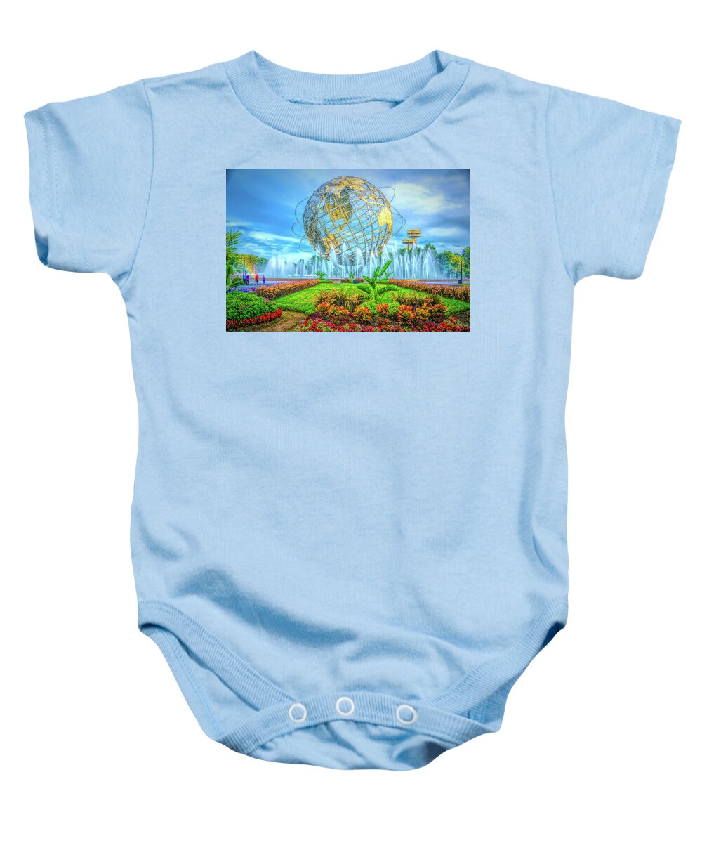Flushing Baby Onesie featuring the photograph The Unisphere #3 by Theodore Jones