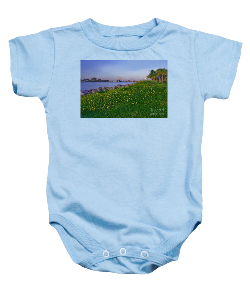 Lake Worth Inlet Baby Onesie featuring the photograph 43- Smokestacks and Sunflowers by Joseph Keane