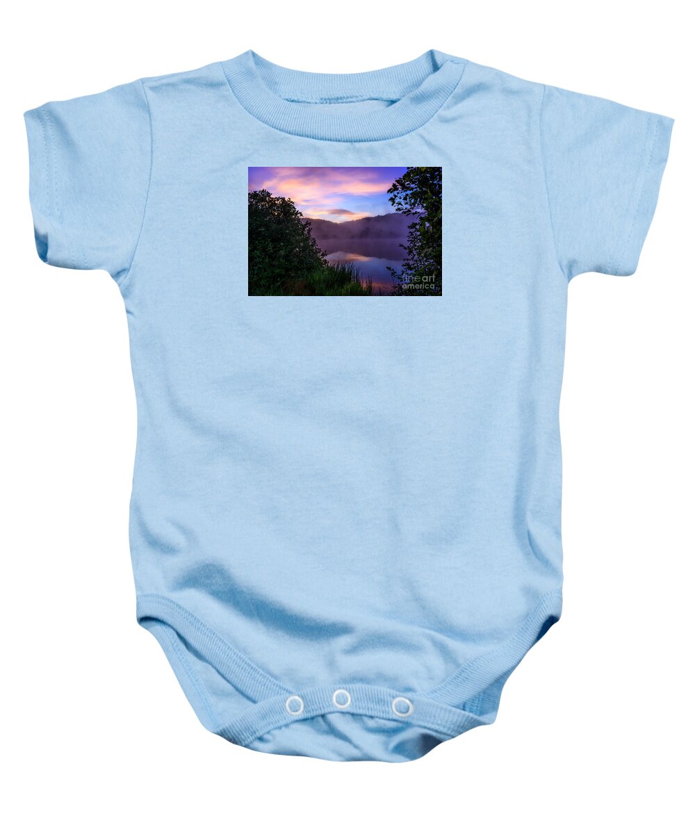 Big Ditch Lake Baby Onesie featuring the photograph Misty Summer Morning #8 by Thomas R Fletcher
