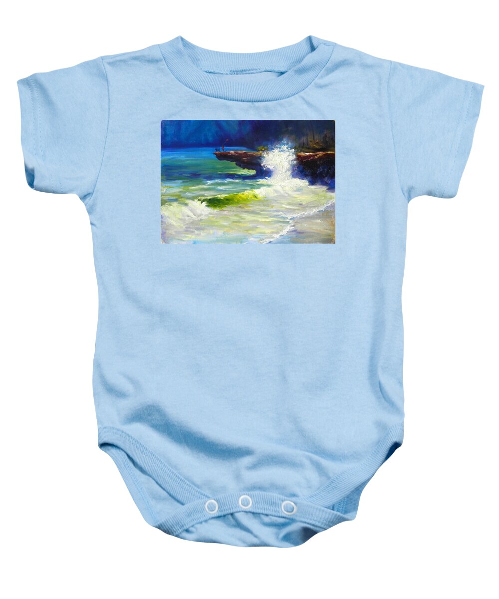 Seascape Baby Onesie featuring the painting A Big Wave by Ningning Li