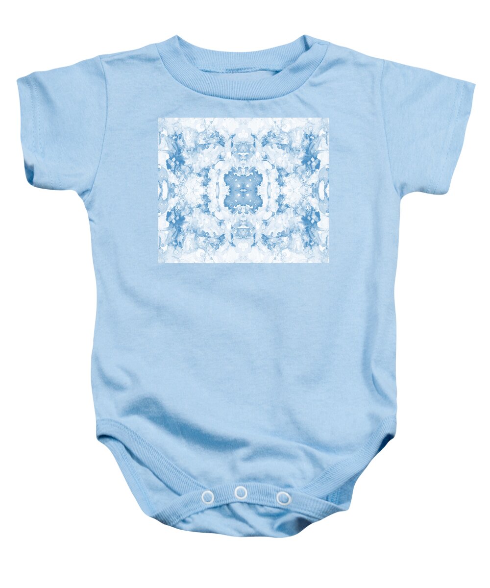 Abstract Baby Onesie featuring the mixed media Abstract 20 Blue by Lucie Dumas