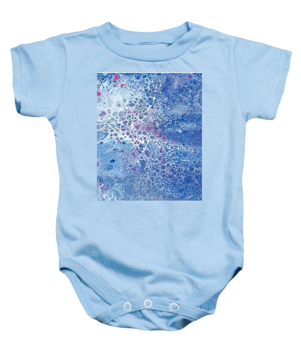 #acrylicdirtypour #artforsale #acrylicartforsale #originalartforsale #acrylicpaintings #abstractpaintings #acrylicdirtypourpaintings #fineartamerica.com #coolart Baby Onesie featuring the painting Acrylic Dirty Pour #21 using blue pink and white by Cynthia Silverman