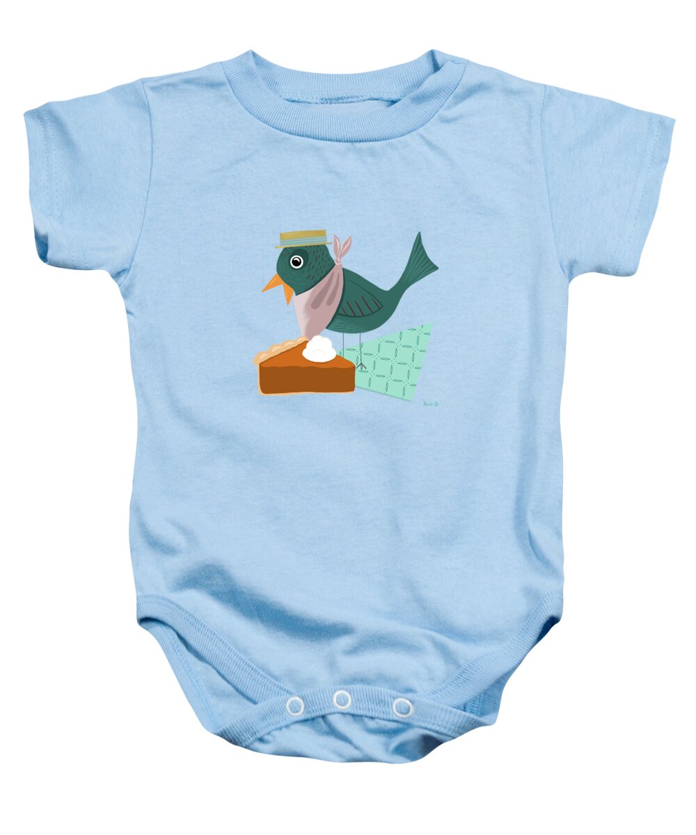  Pie Baby Onesie featuring the painting All Birds Love Pie by Little Bunny Sunshine