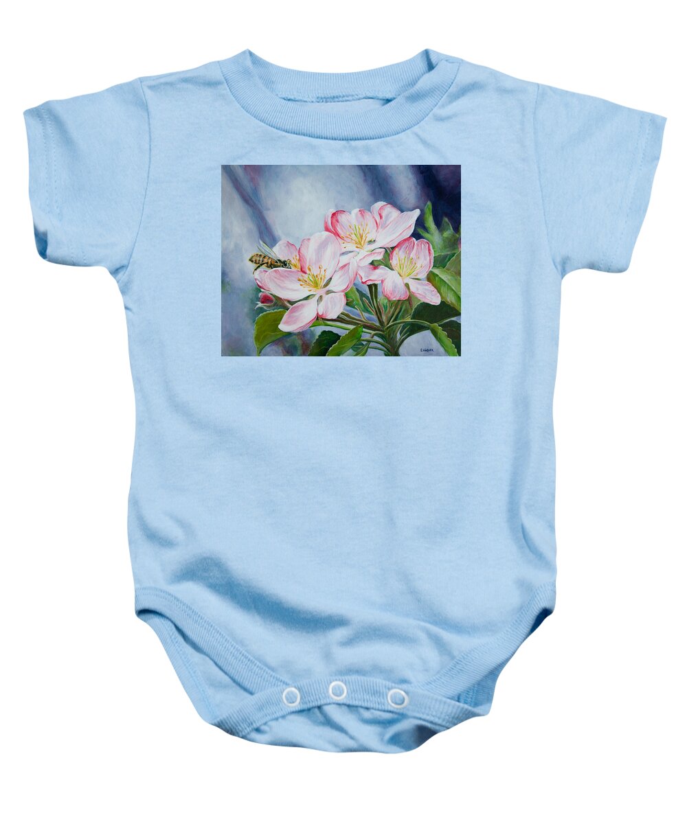 Apple Blossoms Baby Onesie featuring the painting Apple Blossoms with Honeybee by Karl Wagner