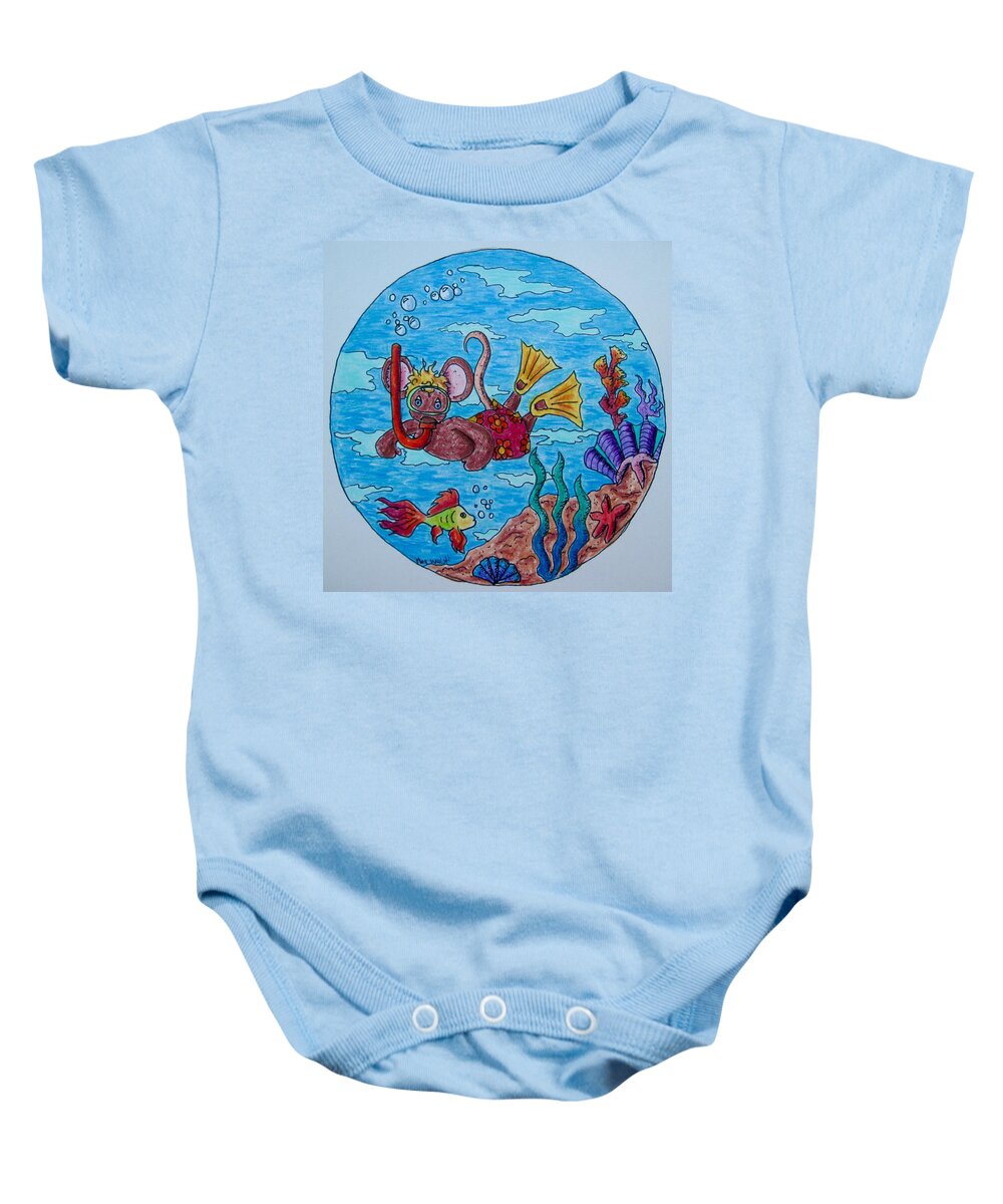 Children's Art Baby Onesie featuring the photograph Aqua Mouse by Megan Walsh