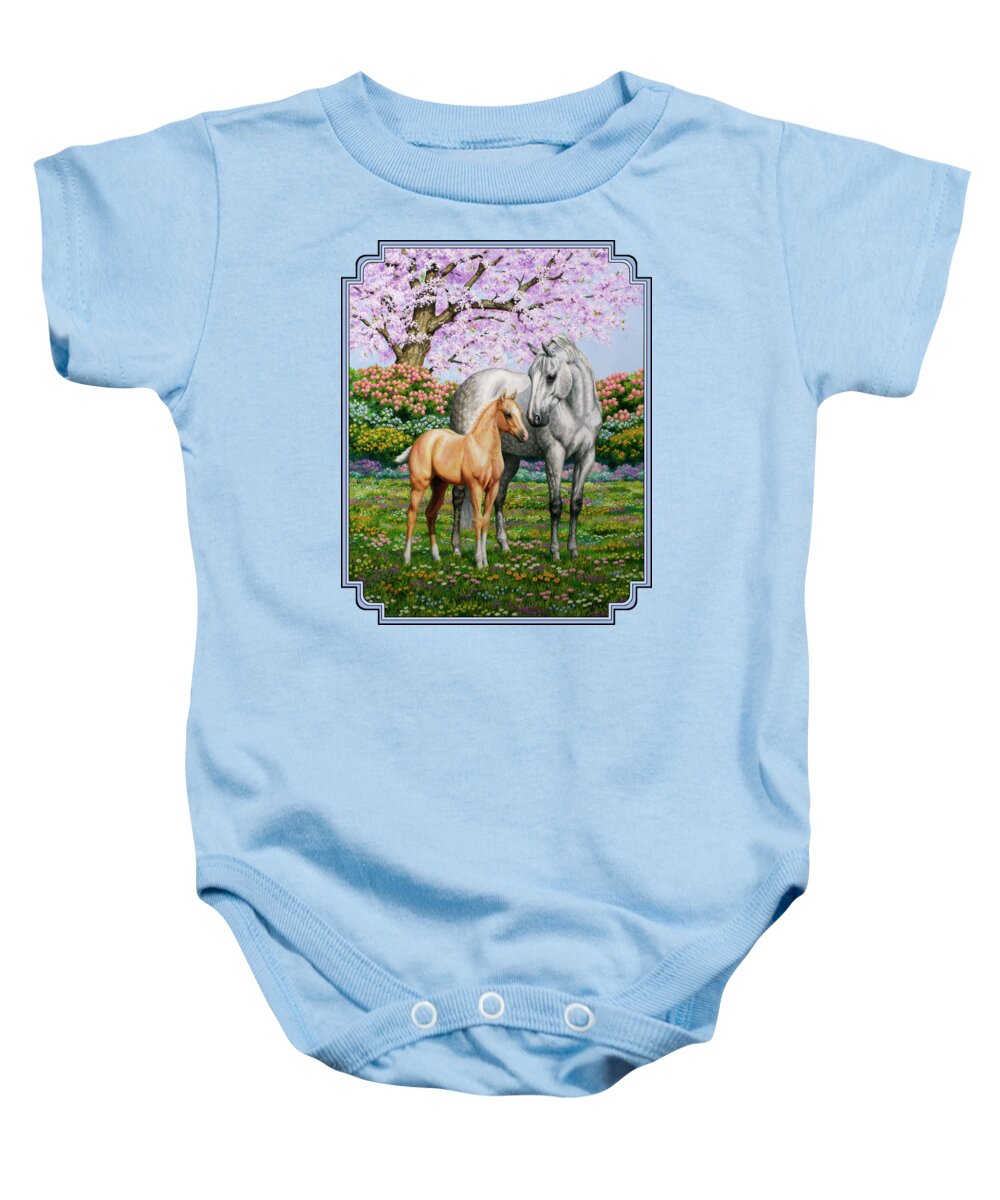 Horse Baby Onesie featuring the painting Spring's Gift - Mare and Foal by Crista Forest