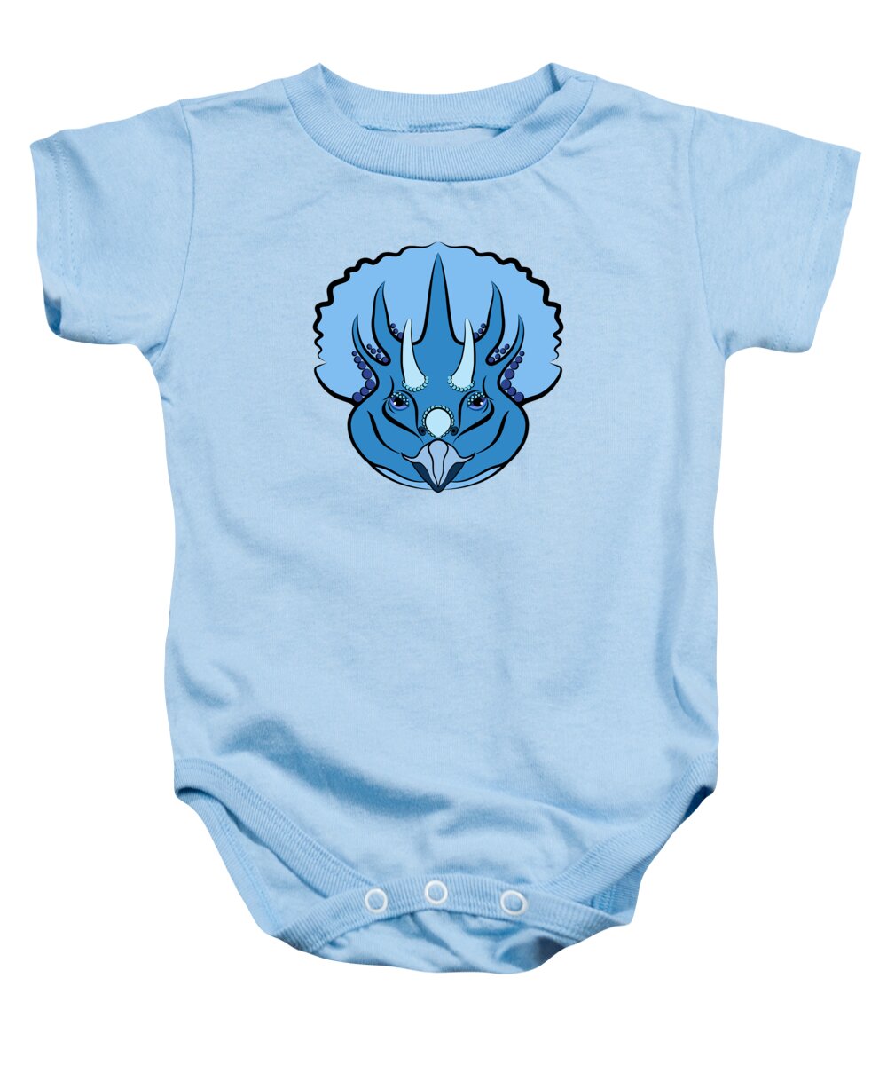 Graphic Animal Baby Onesie featuring the digital art Triceratops Graphic Blue by MM Anderson