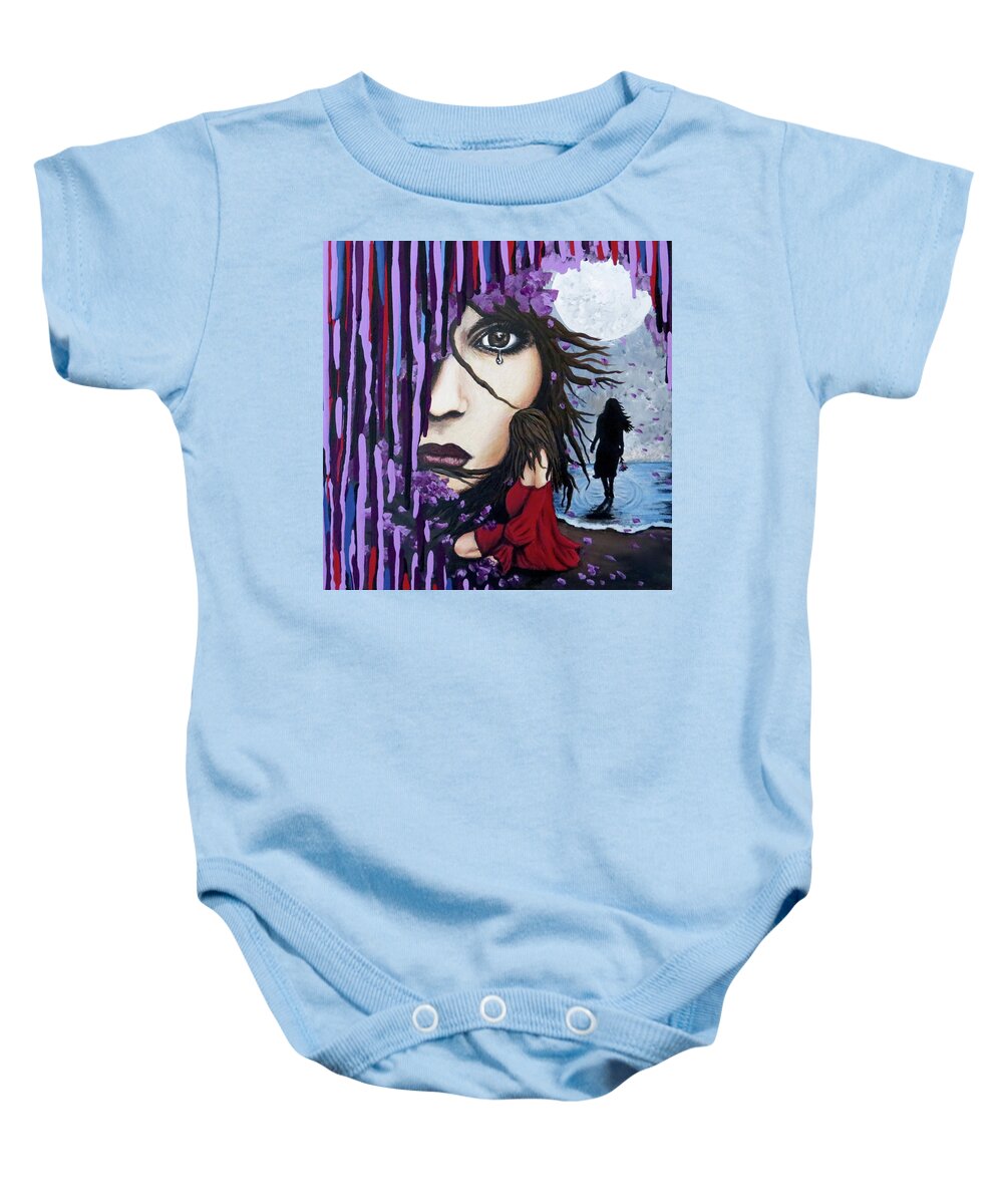 Abstract Baby Onesie featuring the painting Alone by Teresa Wing
