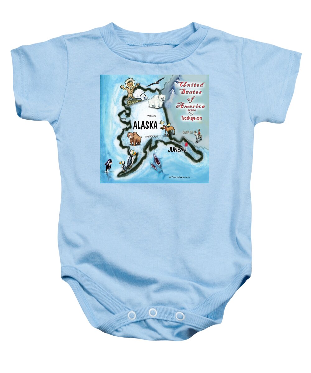 Alaska Baby Onesie featuring the digital art Alaska Fun Map by Kevin Middleton