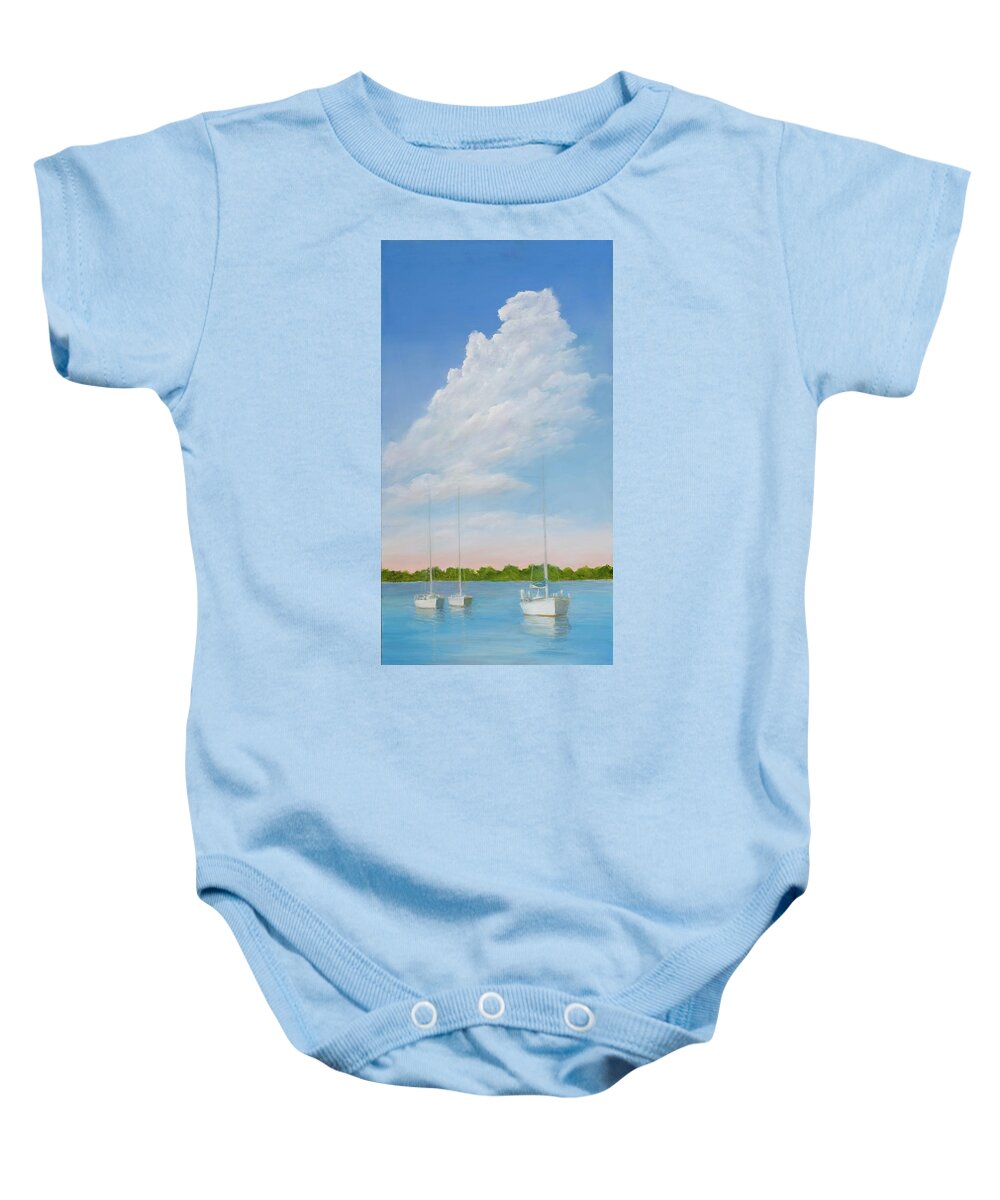 Sailboats In Harbor Baby Onesie featuring the painting At Rest by Audrey McLeod