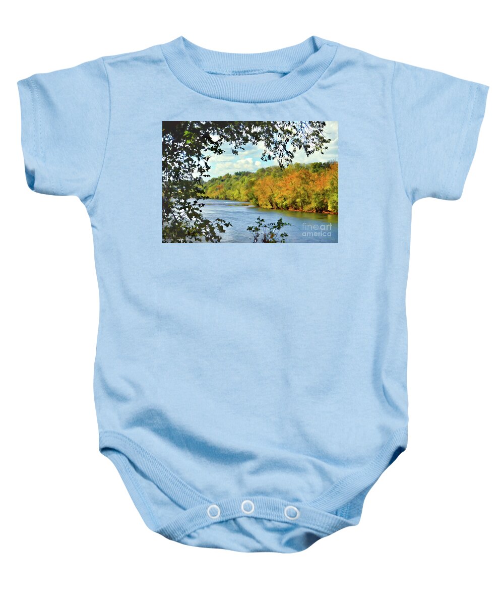 Autumn On The New River Baby Onesie featuring the photograph Autumn Along The New River - Bisset Park - Radford Virginia by Kerri Farley