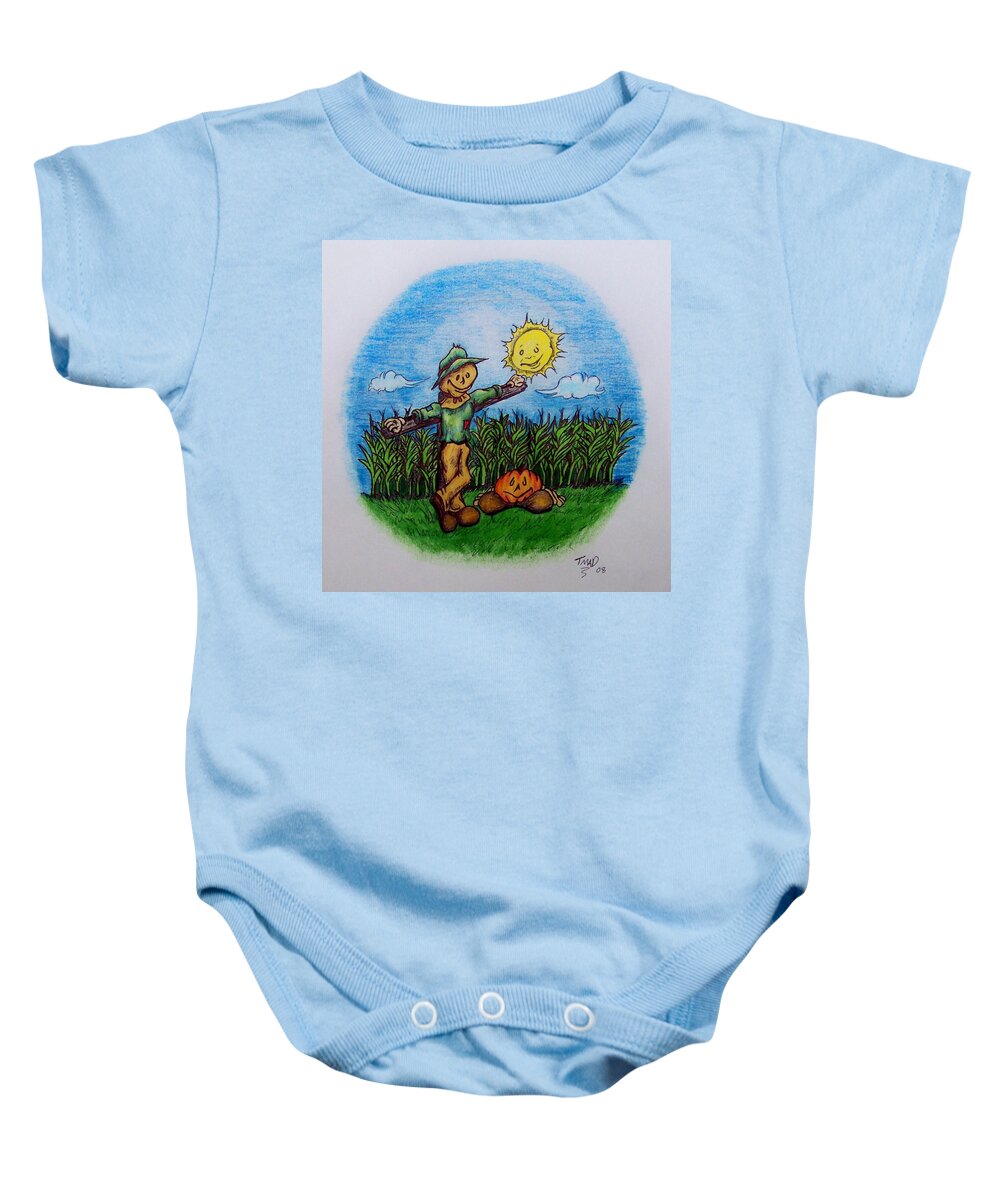 Michael Baby Onesie featuring the drawing Baggs And Boo by Michael TMAD Finney