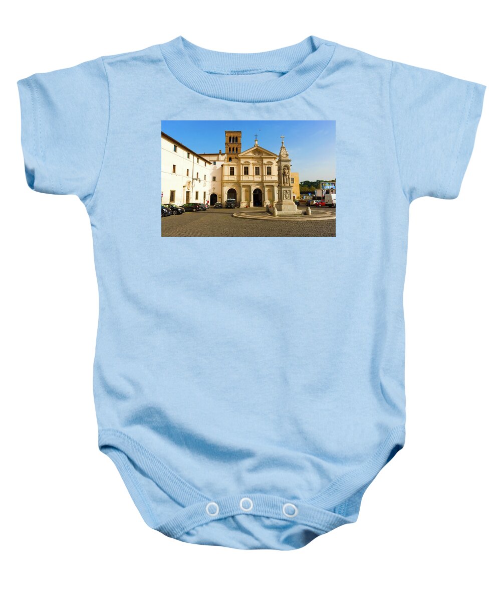 Basilica Baby Onesie featuring the photograph Basilica of St. Bartholomew on the Island in Rome, Italy. by Marek Poplawski