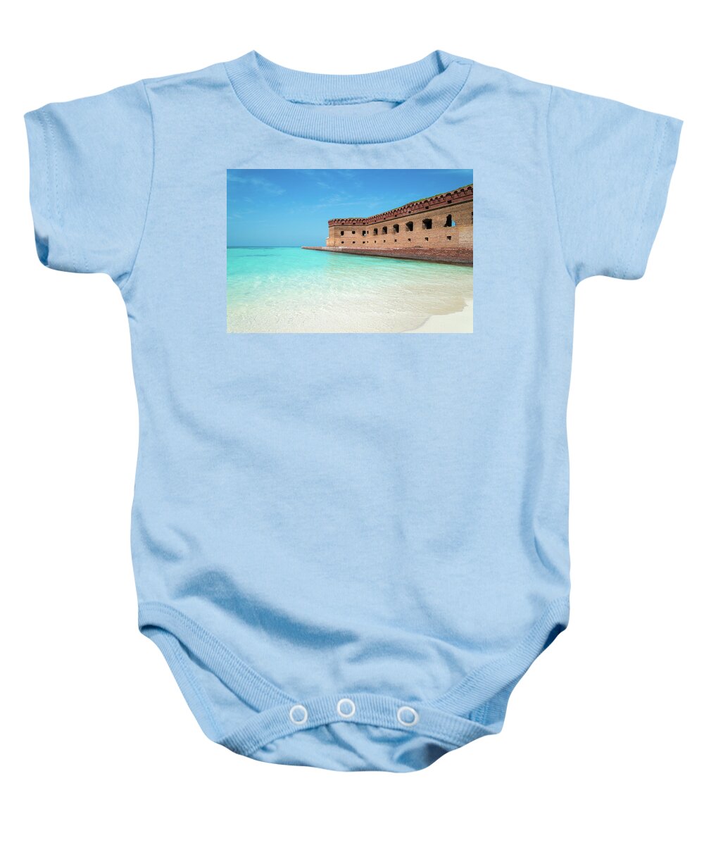 Dry Tortugas Baby Onesie featuring the photograph Beach Fort by Kristopher Schoenleber