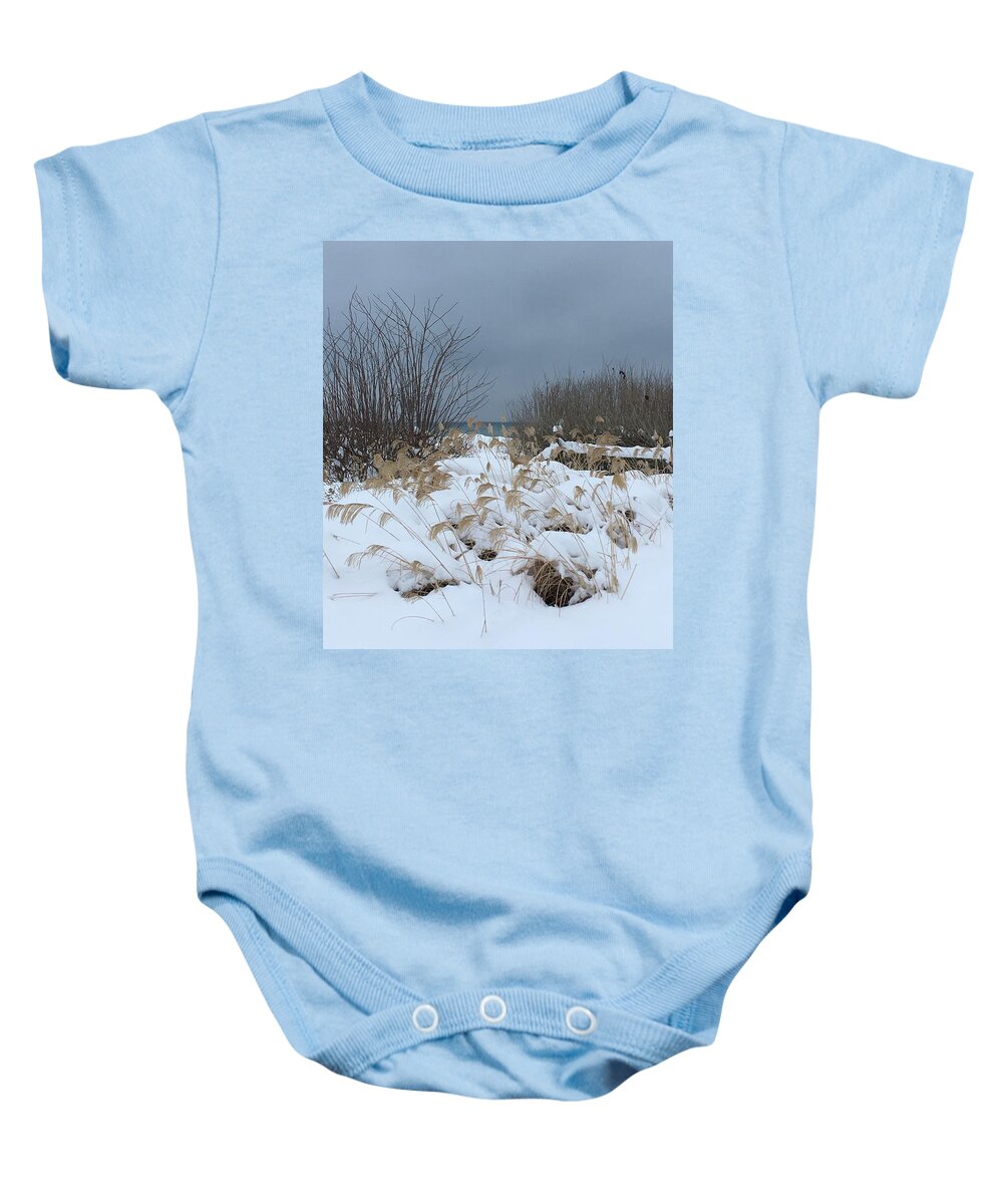 Snow Baby Onesie featuring the photograph Beachgrass by Deb Kimmett