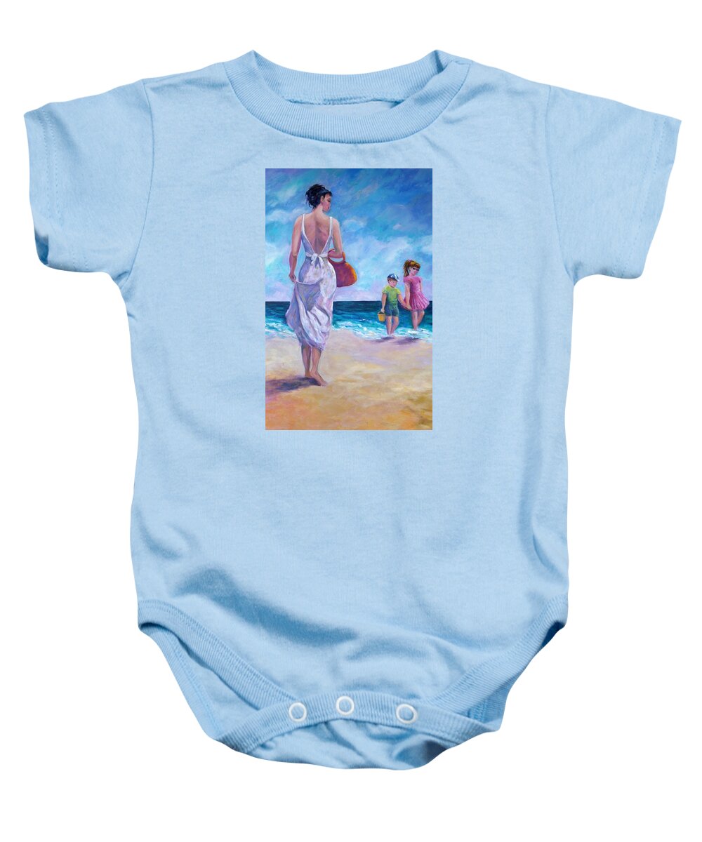 Beautiful Woman Baby Onesie featuring the painting Beautiful Day at the Beach by Rosie Sherman