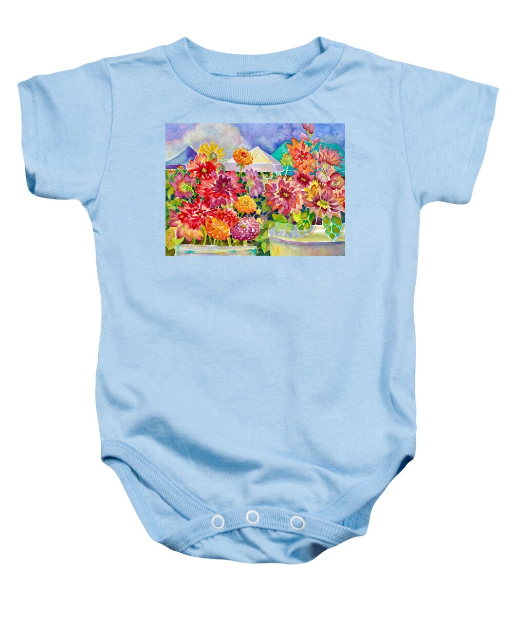Dahlias Baby Onesie featuring the painting Betsy's Dahlias III by Ann Nicholson