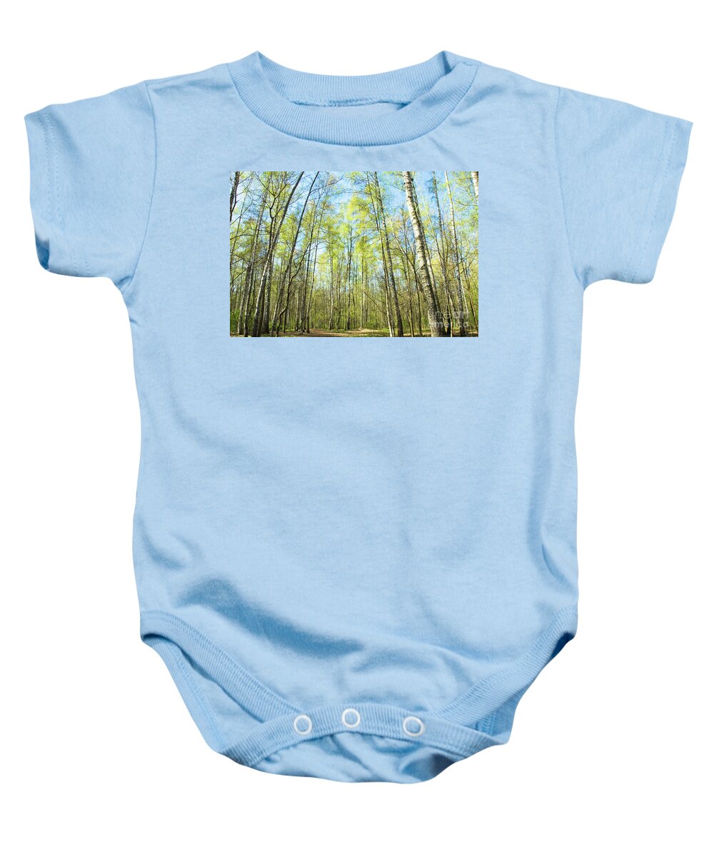 Birch Baby Onesie featuring the photograph Birch forest spring by Irina Afonskaya